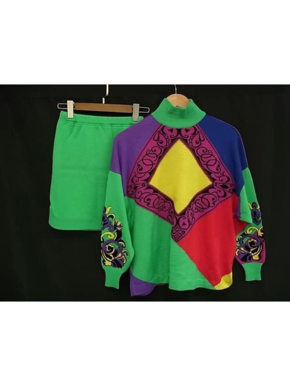 Versace Gianni Turtleneck Knit Skirt 0 Set Green